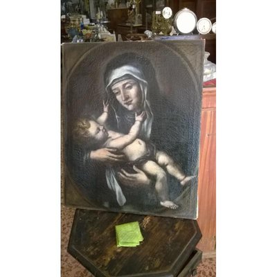 17th Century Oil on Canvas Saint with Child-RAQ-687370