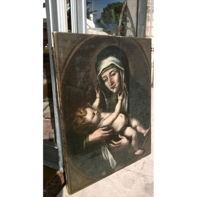 17th Century Oil on Canvas Saint with Child-RAQ-687370