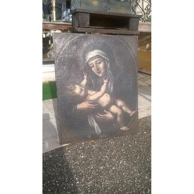 17th Century Oil on Canvas Saint with Child-RAQ-687370