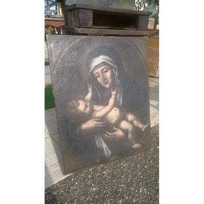 17th Century Oil on Canvas Saint with Child-RAQ-687370