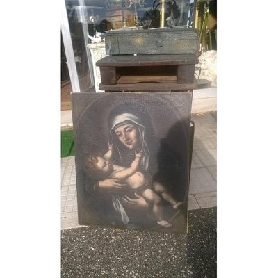 17th Century Oil on Canvas Saint with Child-RAQ-687370