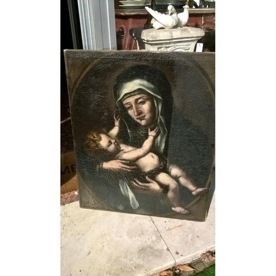 17th Century Oil on Canvas Saint with Child-RAQ-687370