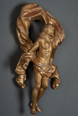 17th Century Resurrected Christ in Gilded Polychrome Carved Wood with Leaf-QKG-1732711