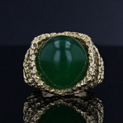 18 Carat Chrysoprase Chiseled 18 Karat Yellow Gold Ring-OLU-986174