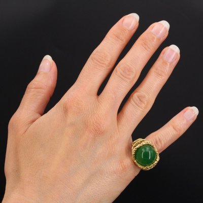 18 Carat Chrysoprase Chiseled 18 Karat Yellow Gold Ring-OLU-986174