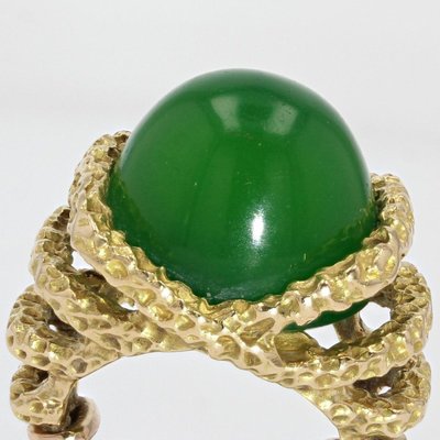 18 Carat Chrysoprase Chiseled 18 Karat Yellow Gold Ring-OLU-986174