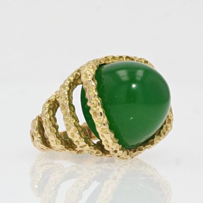 18 Carat Chrysoprase Chiseled 18 Karat Yellow Gold Ring-OLU-986174