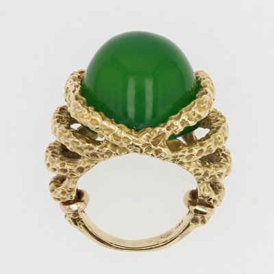 18 Carat Chrysoprase Chiseled 18 Karat Yellow Gold Ring-OLU-986174