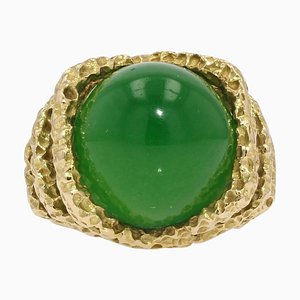 18 Carat Chrysoprase Chiseled 18 Karat Yellow Gold Ring-OLU-986174