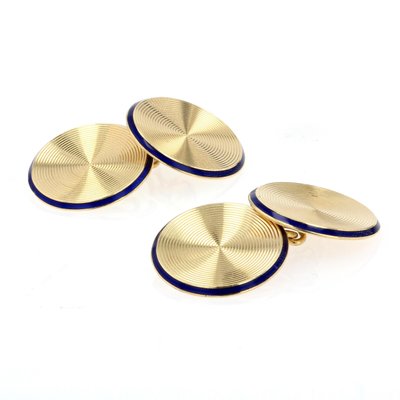 18 Karat 20th Century French Enamel Yellow Gold Cufflinks, Set of 2-OLU-1287771