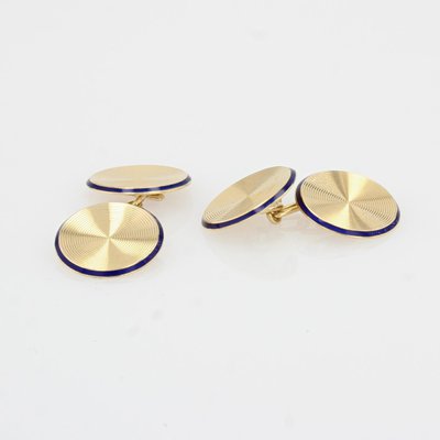 18 Karat 20th Century French Enamel Yellow Gold Cufflinks, Set of 2-OLU-1287771