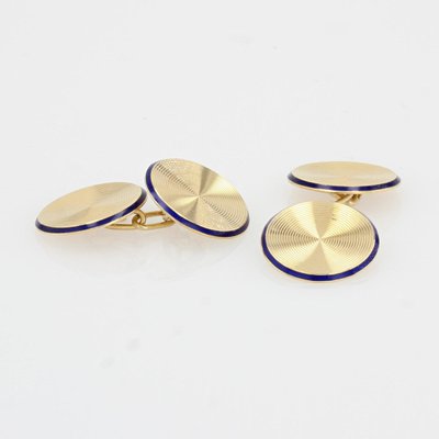 18 Karat 20th Century French Enamel Yellow Gold Cufflinks, Set of 2-OLU-1287771