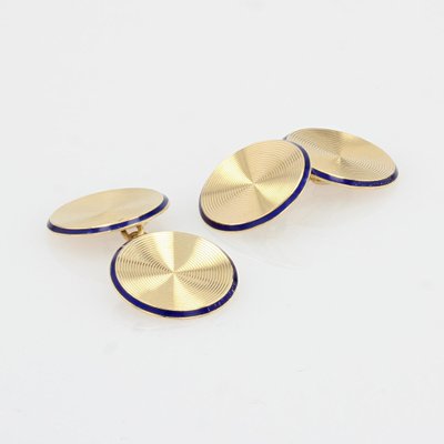 18 Karat 20th Century French Enamel Yellow Gold Cufflinks, Set of 2-OLU-1287771