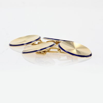 18 Karat 20th Century French Enamel Yellow Gold Cufflinks, Set of 2-OLU-1287771