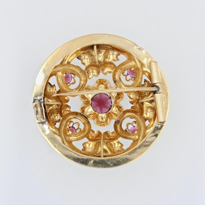 18 Karat 20th Century French Garnet Fine Pearl Yellow Gold Brooch, 1890s-OLU-1436669