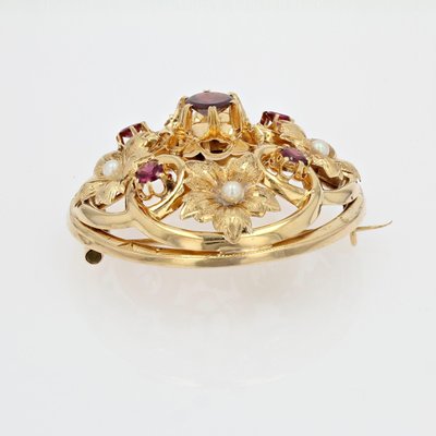 18 Karat 20th Century French Garnet Fine Pearl Yellow Gold Brooch, 1890s-OLU-1436669