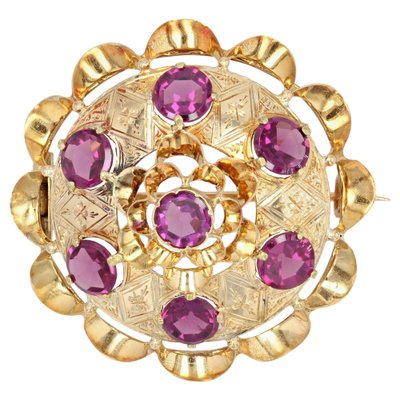 18 Karat 20th Century French Garnet Yellow Gold Brooch, 1890s-OLU-1436670