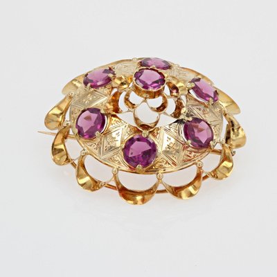 18 Karat 20th Century French Garnet Yellow Gold Brooch, 1890s-OLU-1436670