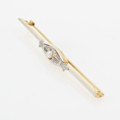 18 Karat 20th Century Yellow Pearl and Diamonds Gold Bar Brooch, 1890s-OLU-1446786