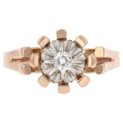 18 Karat French Diamond Rose Gold Solitaire Ring, 1960s-OLU-1446777