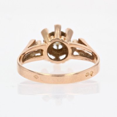 18 Karat French Diamond Rose Gold Solitaire Ring, 1960s-OLU-1446777