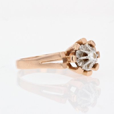 18 Karat French Diamond Rose Gold Solitaire Ring, 1960s-OLU-1446777