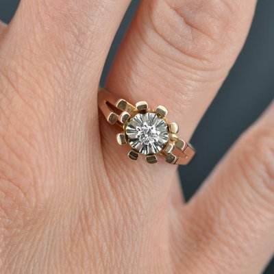 18 Karat French Diamond Rose Gold Solitaire Ring, 1960s-OLU-1446777