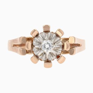 18 Karat French Diamond Rose Gold Solitaire Ring, 1960s-OLU-1446777