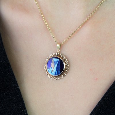 18 Karat French Enamel Rose Gold Pendant, Limoges,1960s-OLU-1446774