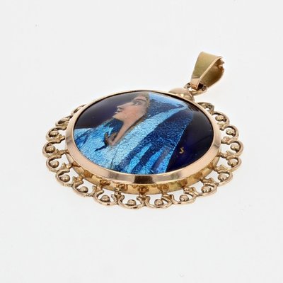 18 Karat French Enamel Rose Gold Pendant, Limoges,1960s-OLU-1446774