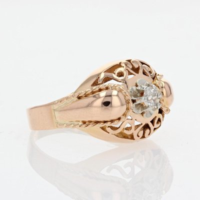 18 Karat French Rose Gold Diamond Ring, 1950s-OLU-1403612