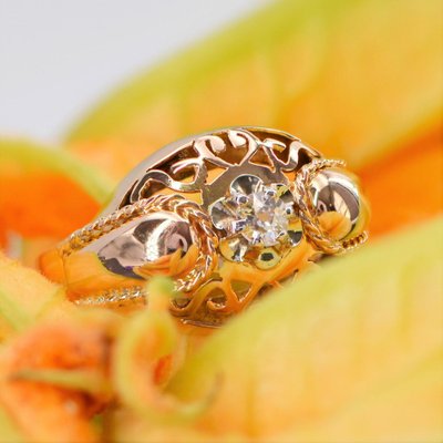 18 Karat French Rose Gold Diamond Ring, 1950s-OLU-1403612