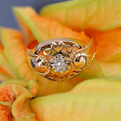 18 Karat French Rose Gold Diamond Ring, 1950s-OLU-1403612