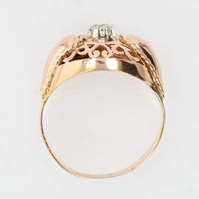 18 Karat French Rose Gold Diamond Ring, 1950s-OLU-1403612