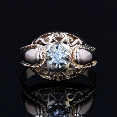 18 Karat French Rose Gold Diamond Ring, 1950s-OLU-1403612