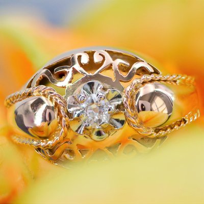 18 Karat French Rose Gold Diamond Ring, 1950s-OLU-1403612