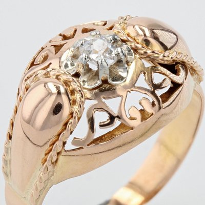 18 Karat French Rose Gold Diamond Ring, 1950s-OLU-1403612