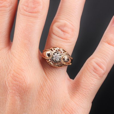 18 Karat French Rose Gold Diamond Ring, 1950s-OLU-1403612