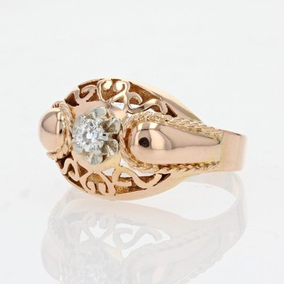 18 Karat French Rose Gold Diamond Ring, 1950s-OLU-1403612