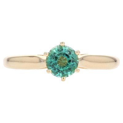 18 Karat French Yellow Gold Emerald Solitaire Ring, 1960s-OLU-1403615