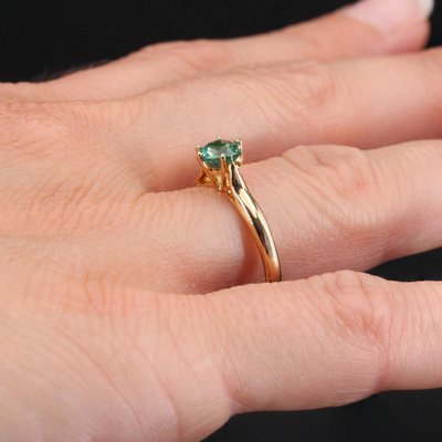 18 Karat French Yellow Gold Emerald Solitaire Ring, 1960s-OLU-1403615