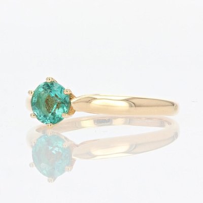 18 Karat French Yellow Gold Emerald Solitaire Ring, 1960s-OLU-1403615