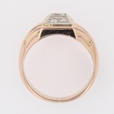 18 Karat Rose Gold Domed Tank Ring with Diamonds, France, 1940s-OLU-1757417