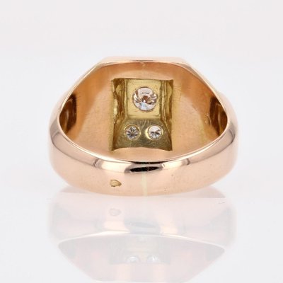 18 Karat Rose Gold Domed Tank Ring with Diamonds, France, 1940s-OLU-1757417