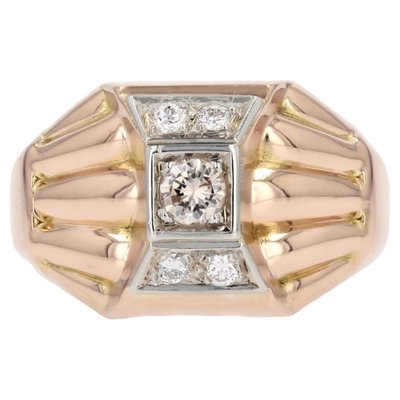 18 Karat Rose Gold Domed Tank Ring with Diamonds, France, 1940s-OLU-1757417