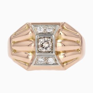 18 Karat Rose Gold Domed Tank Ring with Diamonds, France, 1940s-OLU-1757417