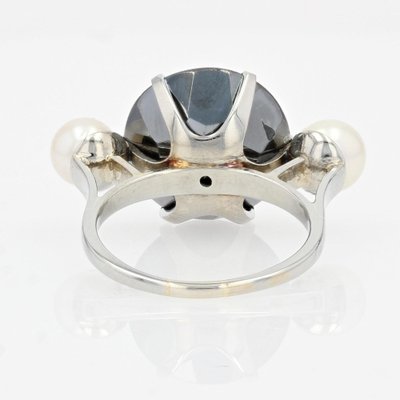 18 Karat White Gold hematite Cocktail Ring, 1970s-OLU-1403611