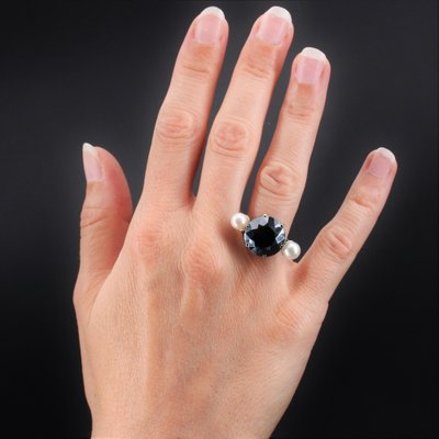 18 Karat White Gold hematite Cocktail Ring, 1970s-OLU-1403611