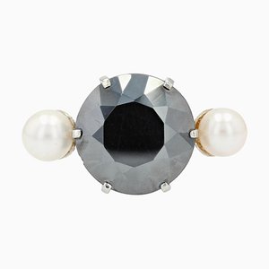 18 Karat White Gold hematite Cocktail Ring, 1970s-OLU-1403611