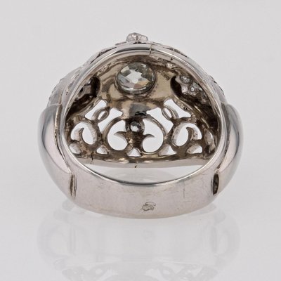 18 Karat White Gold Openwork Dome Ring with Diamonds, France, 1960s-OLU-1757418